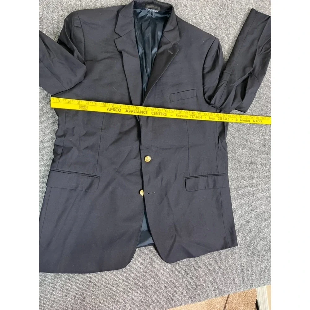 Lauren Ralph Lauren Navy Blue Blazer Naturel Stretch Gold Button Wool Size 46 L